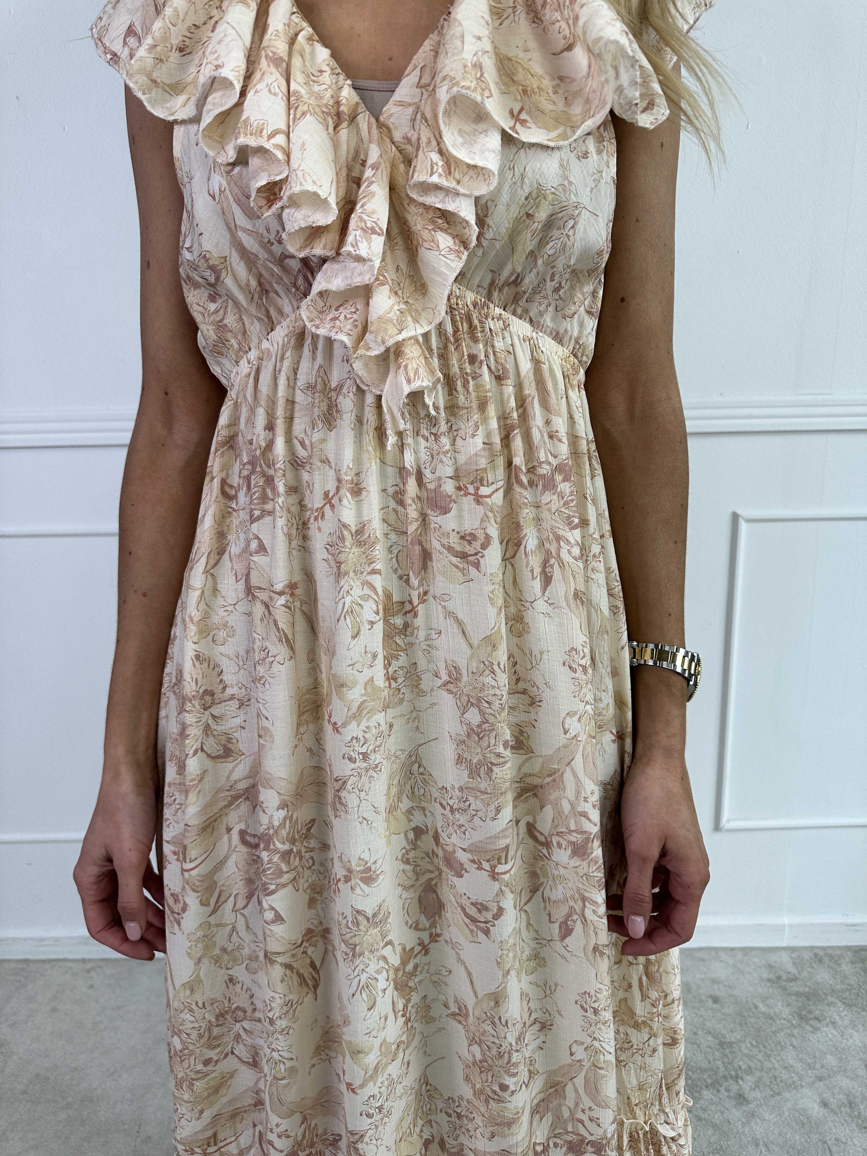 Daenerys - Sød sommerkjole i viskose med flæser og blomster